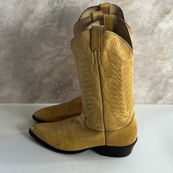 Justin Boots Men's Size 9 Cowboy Western Blonde Leather Embroidered made in USA - Picture 3 of 16